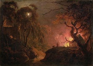 Chata v noci v plamenech, c.1785-93